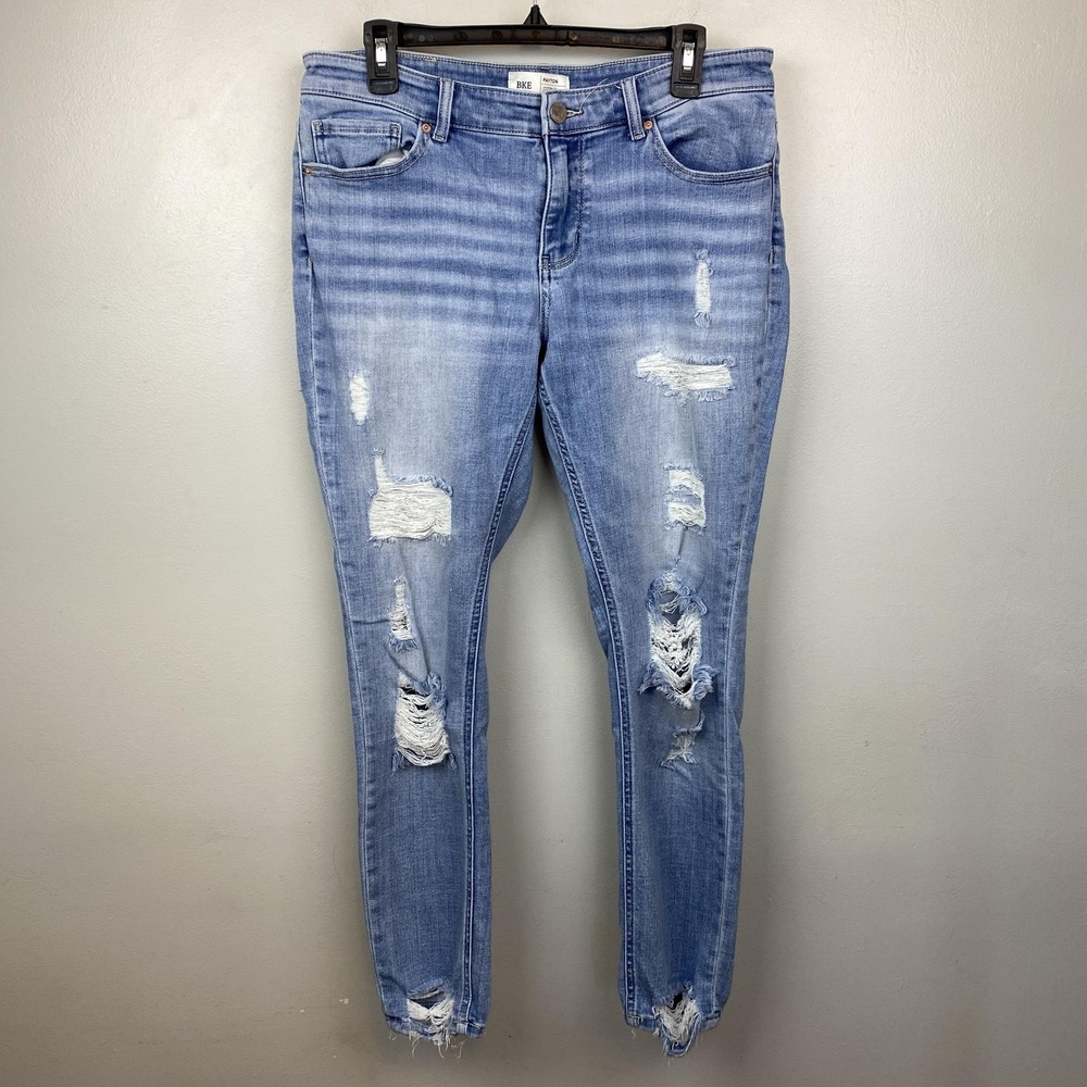 BKE Light Blue Distressed Ankle Crop Jeans